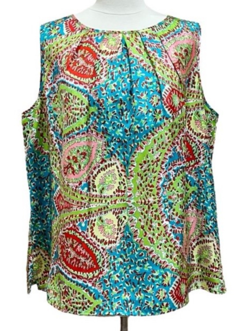 Talbots Multicolor Sleeveless Paisley Shell Top - Blue, Green, Orange Size 24W